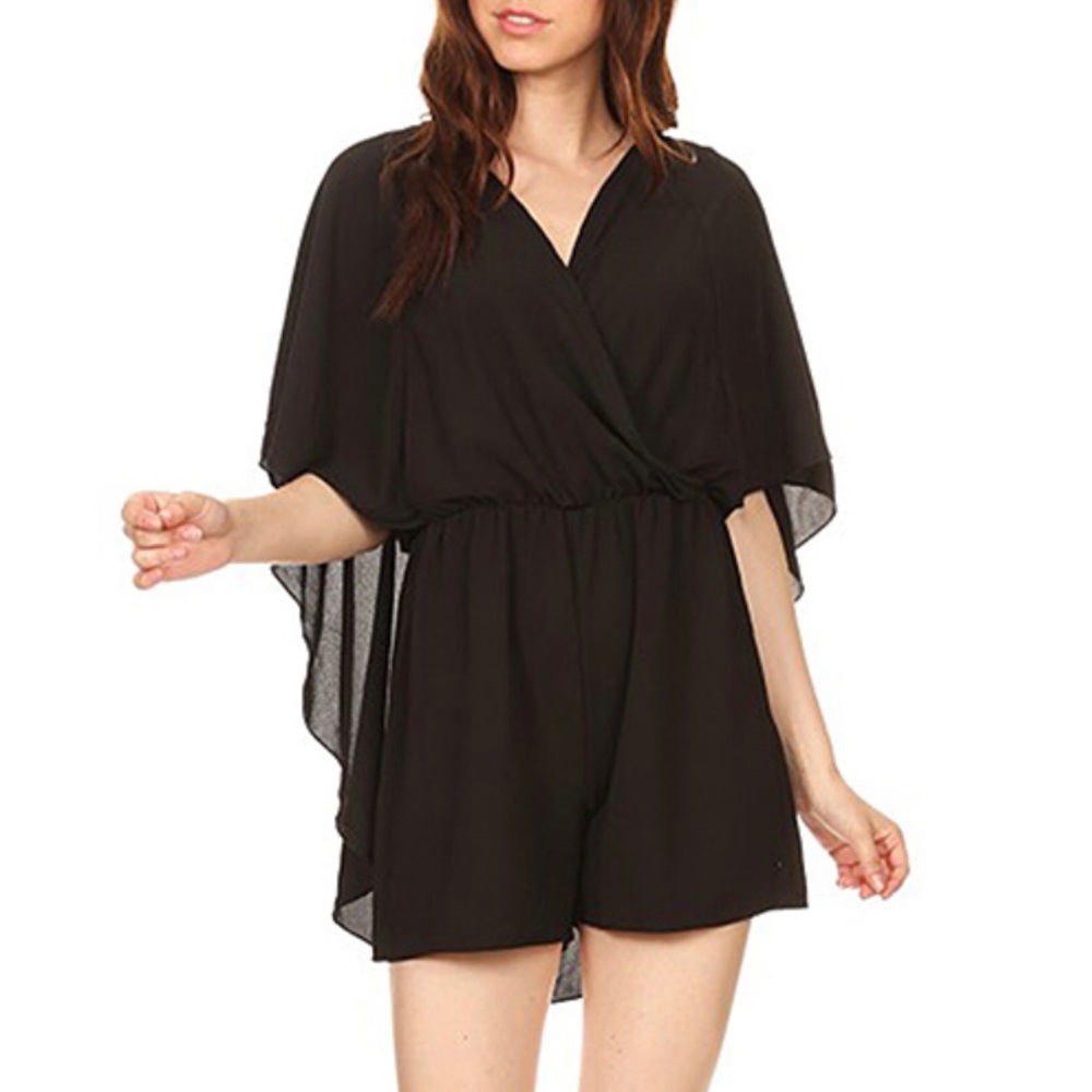 Black Cape Surplice Romper